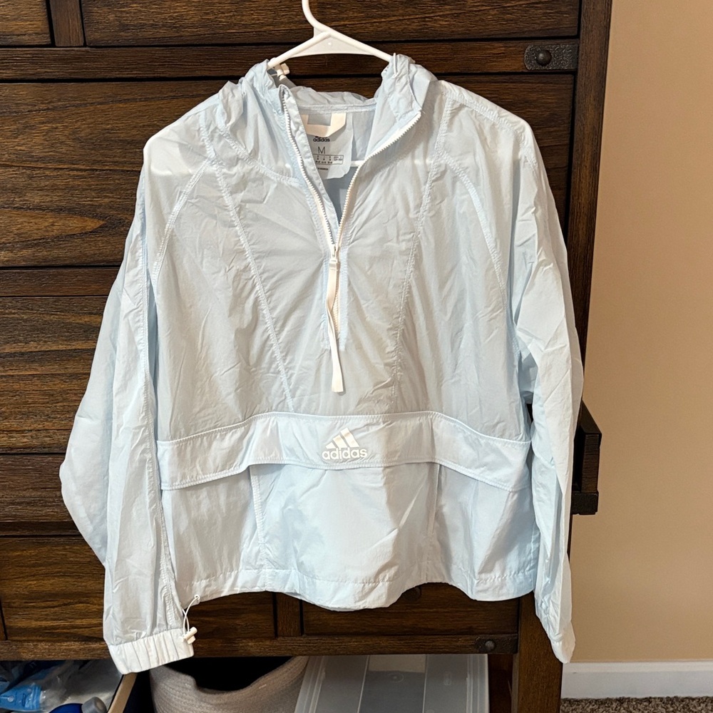 adidas Pale Blue Half-Zip Hooded Windbreaker